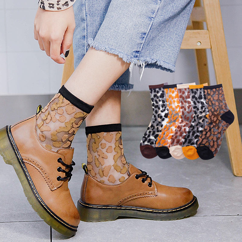 Calcetines sexys de malla de encaje para mujer, medias de rejilla de fibra mixta transparente, elástico, tobillo, hilo de red fino de leopardo, 1 par = 2 uds.