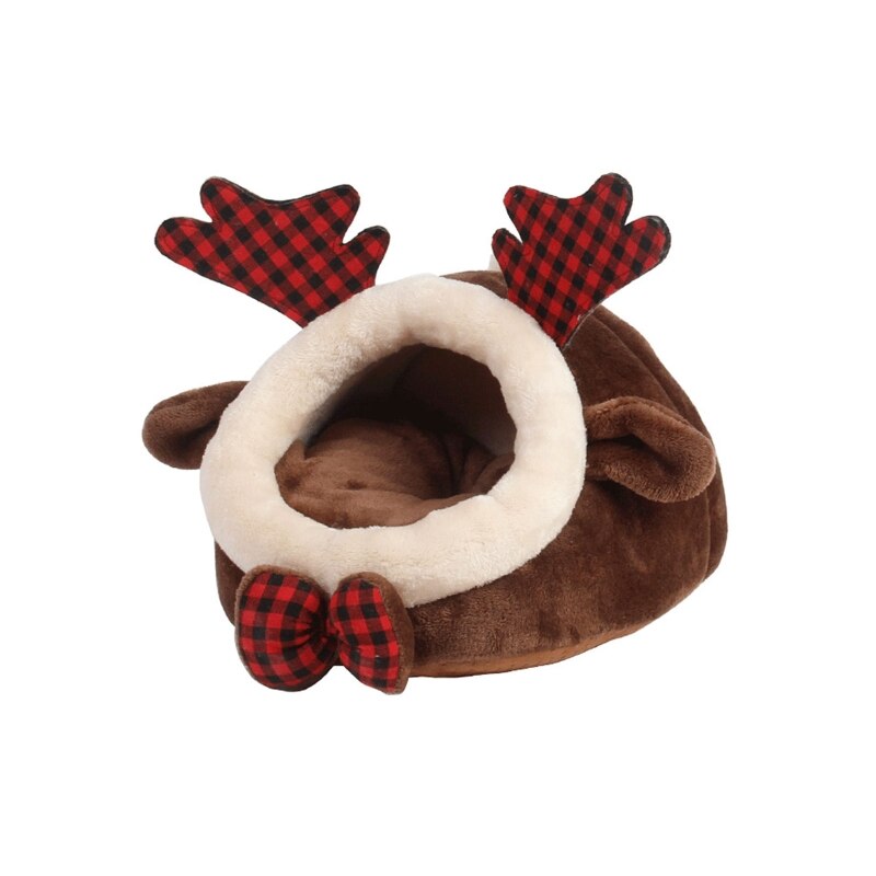 Cage de maison en forme de Hamster pour chien et chat, lit de couchage pour l'hiver, petit chiot, chaton, Chinchillas, écureuil, nid en flanelle douce: Brown Elk / XL