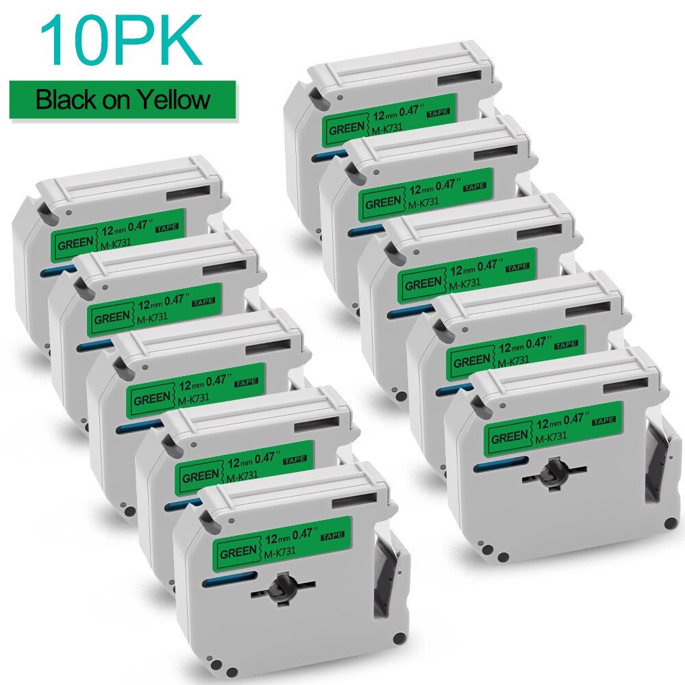 Absonic 10PK 12mm Label für Brother MK 231 Band mk-231 MK231 Schwarz auf Weiß Label Band für Brother P-touch Label Drucker PT-80: 10PK Black on Green / 12mm