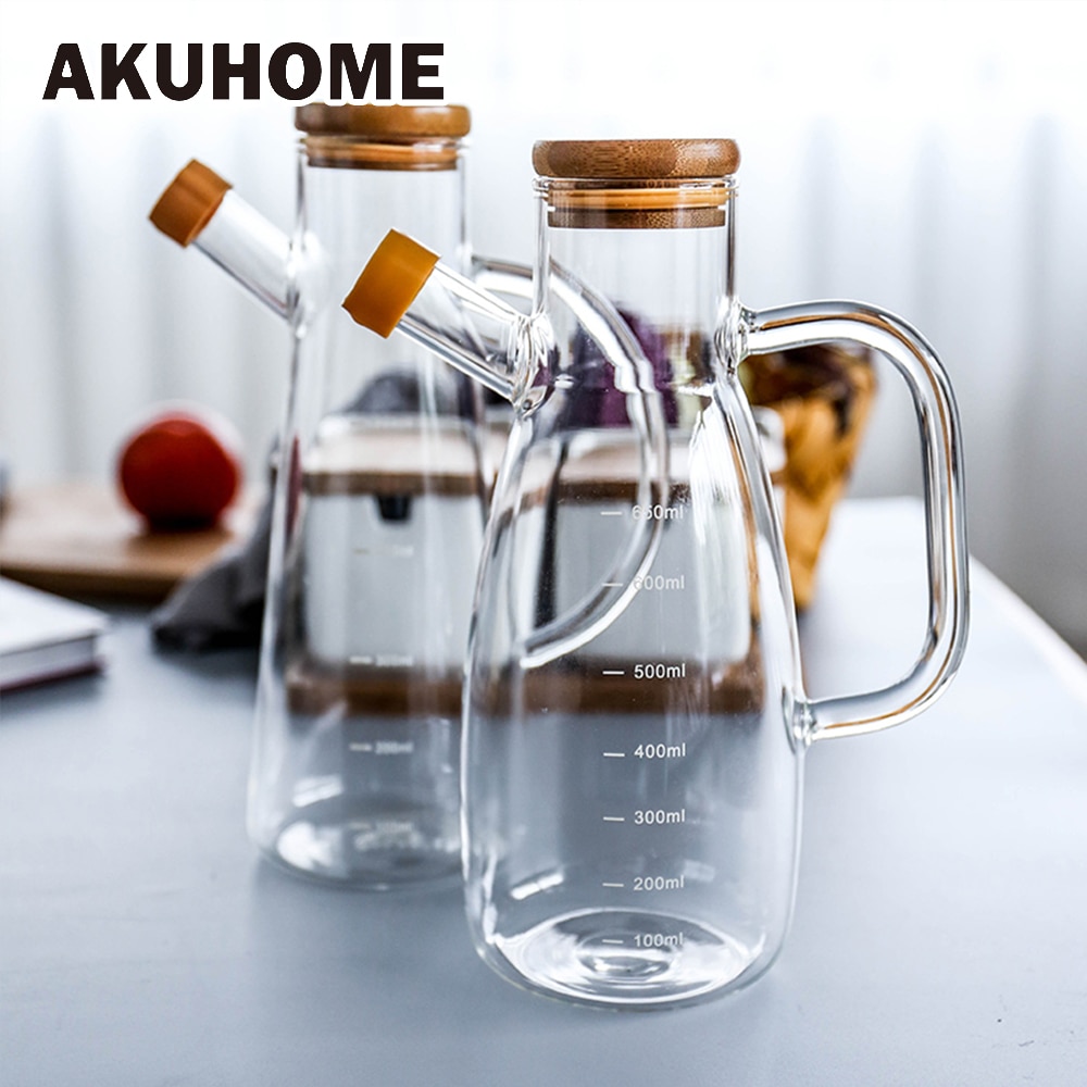 Transparante Glazen Fles Olie Met Handvat Schaal Hittebestendig Lecythus Keuken Gereedschap Soja Azijn Saus Container