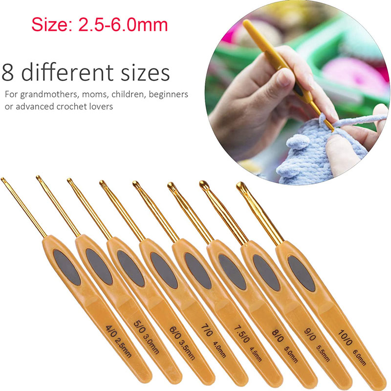 8Pcs/Set 2.5-6.0mm Crochet Hooks Aluminum Ergonomic Knitting Needle Hook Crochet Hook Knitting Needles for Crocheting Yarn Craft