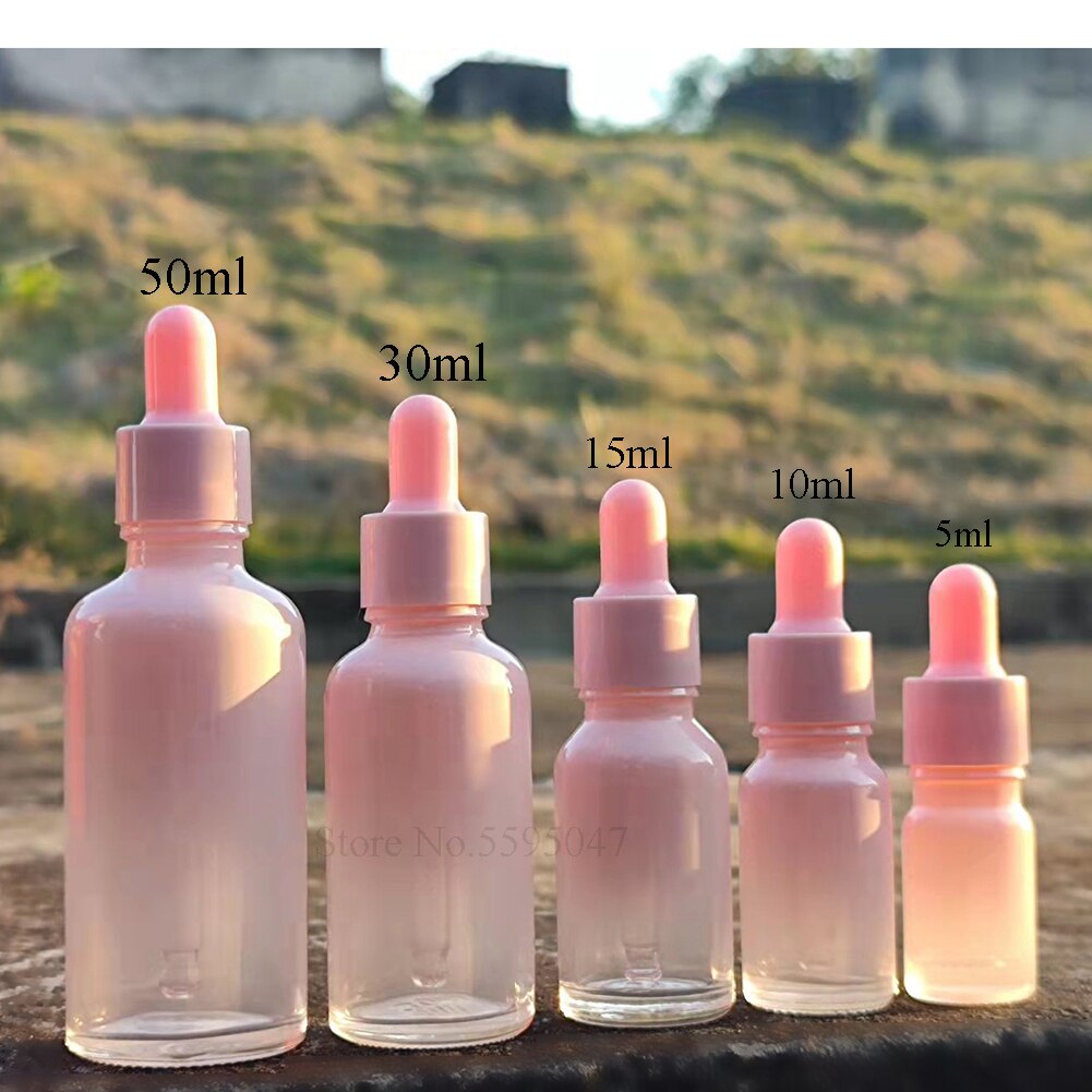 10 kpl 5ml 10ml 15ml 30ml 50ml vaaleanpunainen lasinen tippapullo pipeteillä tyhjät pullo hajustepullot: 15ml