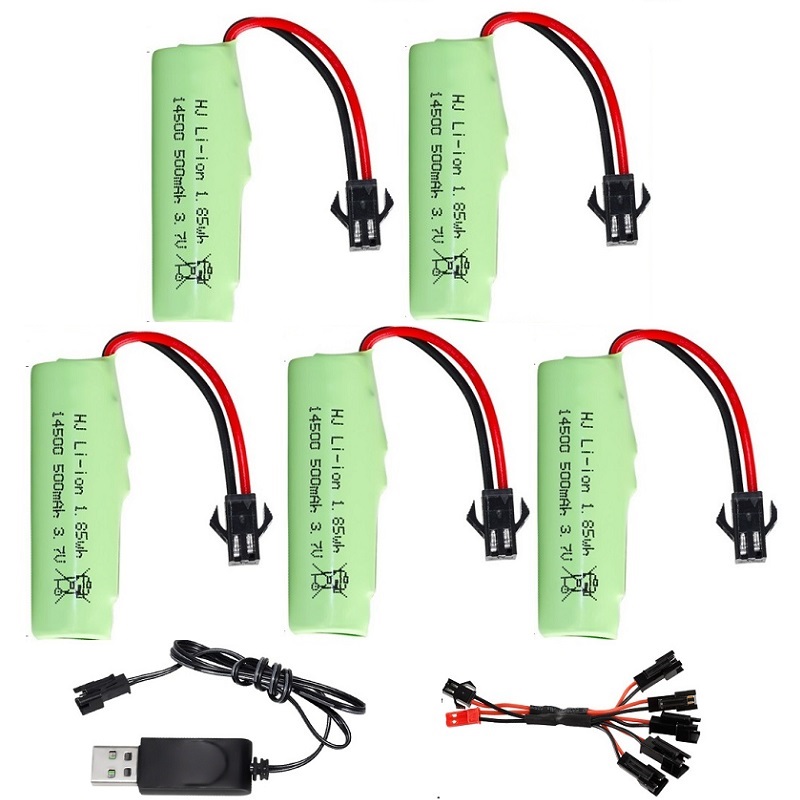 Batería de iones de litio con enchufe SM, 3,7 V, 500mAh, cargador de 14500/3,7 V para coche volquete acrobático R/C/4WD Twist-Desert Cars R/C, coches de escalada: Gris claro