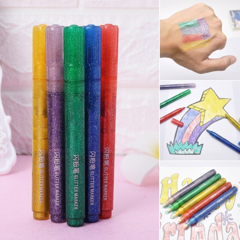5Pcs Magic Glitter Marker Pen Heldere Fonkelende Kleur Tekening Schilderen Briefpapier Molb