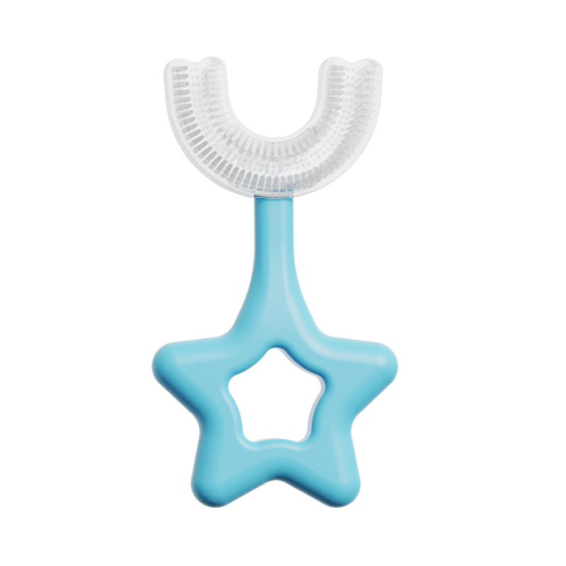 Spazzolino da denti a forma di U per bambini spazzolino da denti morbido Babi spazzola per la pulizia dei denti a 360 gradi per i denti del bambino cura orale accessori per bambini: Stars -Blue