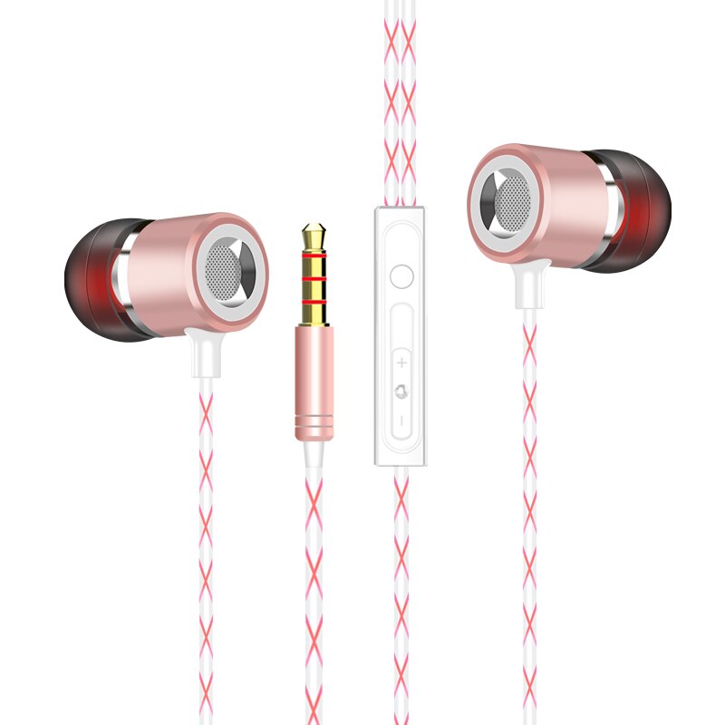 VPB V12 auriculares de Metal bajo micrófono en la oreja de 3,5mm para iphone 6 6s xiaomi para teléfono móvil: Rosa