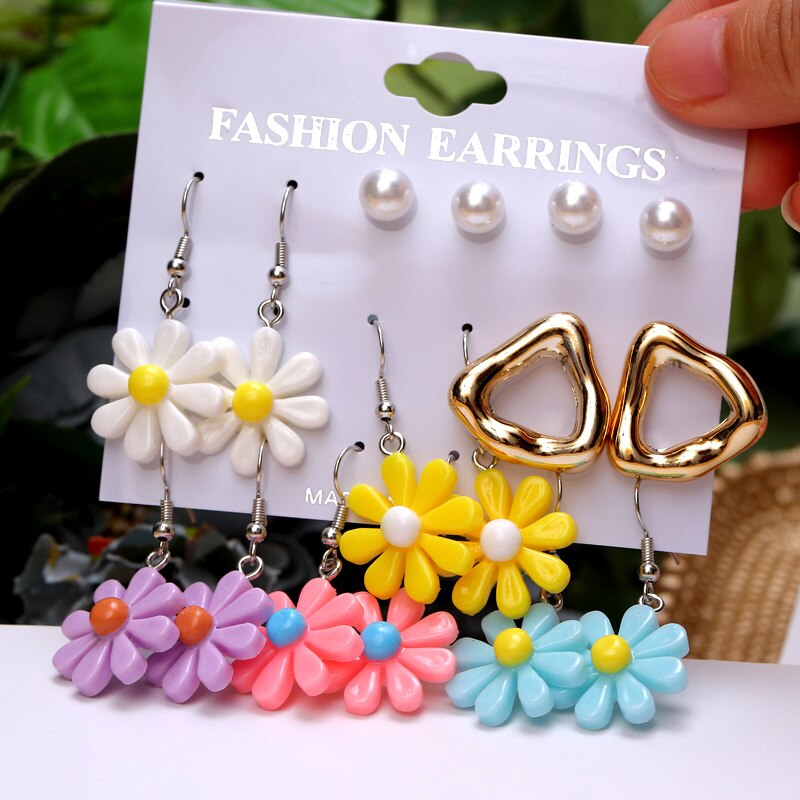Boucles d'oreilles en forme d'animal et de dinosaure, 8 paires/ensemble, tendance, mignonnes, adaptées aux femmes, transparentes, ours, fleur, petites boucles d'oreilles, naissance amusante: 8 pairs EH3233