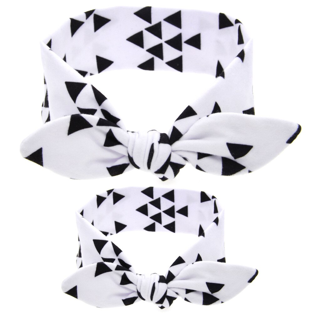 Diademas con estampado Floral para madre e hija, turbante con Orejas de conejo, accesorios para el cabello para padres e hijos, 2 unids/set por Set: Black triangle