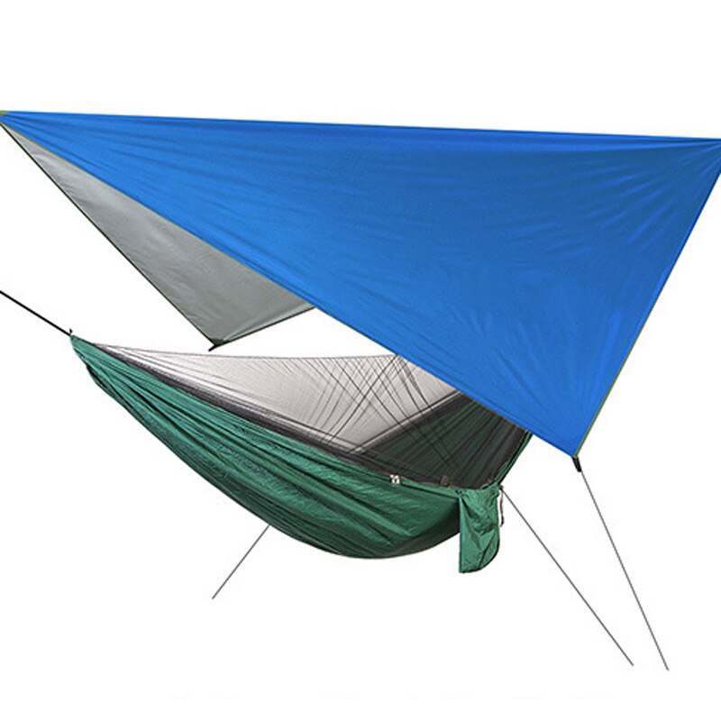Outdoor Hängematte Zelt Mit Wasserdicht Baldachin Markise Set Automatische Schnell Öffnung Camping Hängematte mit Moskito Net Sonnenschirm OD008: Blue-dark green