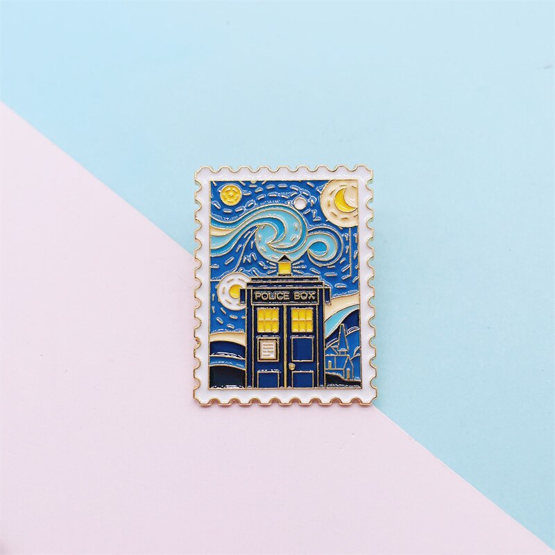 Creatieve Sterrenhemel Olieverf Stempel Emaille Pins Star Moon Pastorale Kasteel Lichtmetalen Broche Badge Mode Vrouw Sieraden