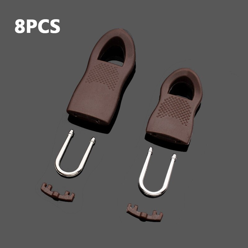 Universal 16pcs Detachable Zip Zipper Puller Set Zipper Repair Kit Replacement Zip Slider Teeth Rescue Zippers Sewing: Coffee Mixed 8pcs