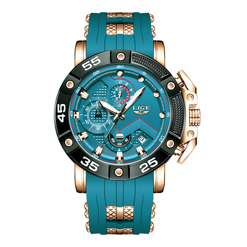 Top lige luksus herreure business silikone quartz herreur vandtæt lysende dato ur herreur relogio masculino: Grøn