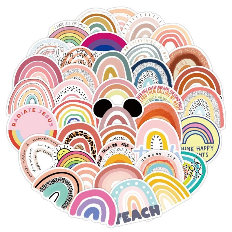 50 PCS adesivi arcobaleno colorati adesivi per Laptop adesivi ripetibili adesivi decorativi per Computer Scrapbooking fai-da-te