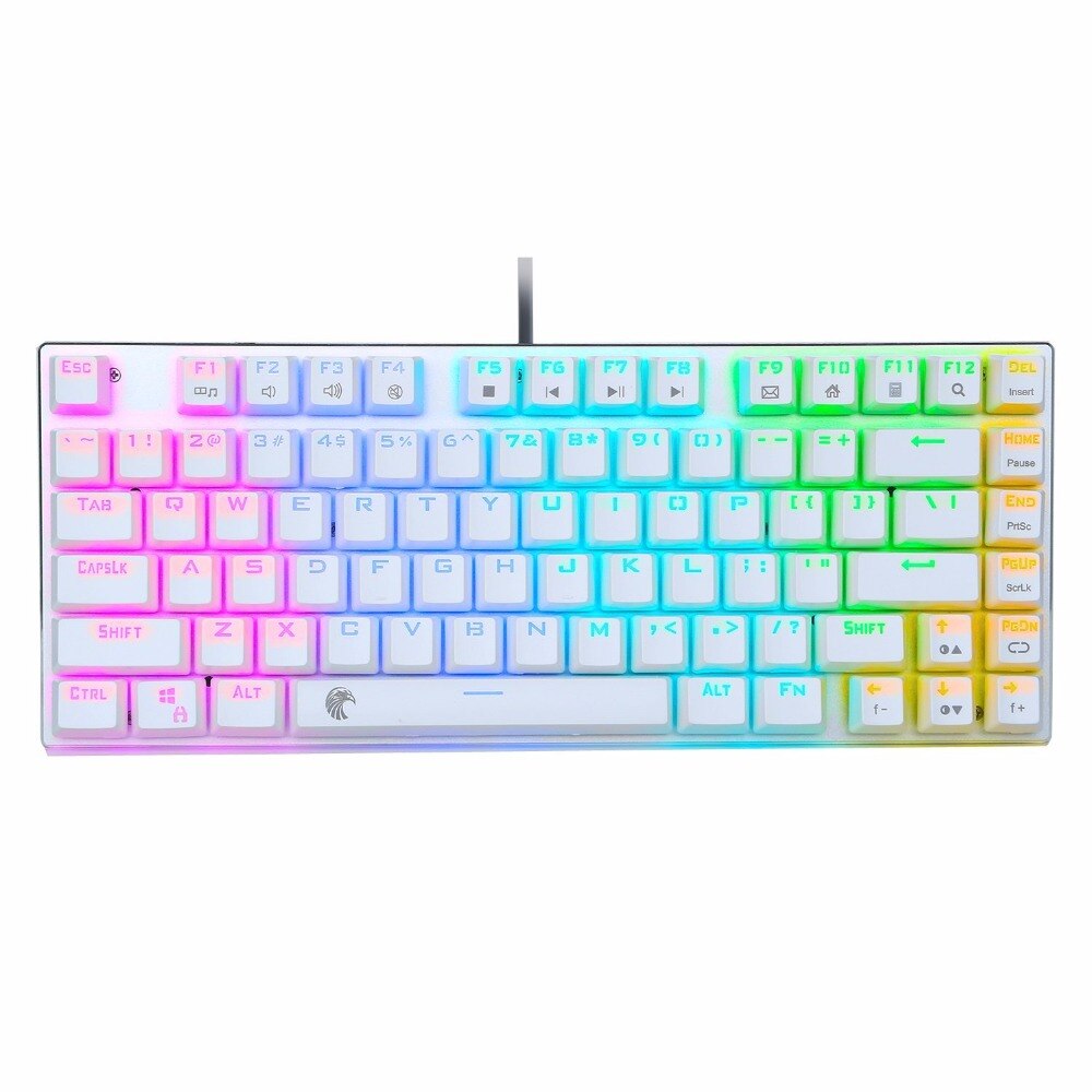 Z -88 litet mekaniskt tangentbord rgb bakgrundsbelyst 81 nycklar kompakt storlek usb-kabel mekaniskt spelmekaniskt tangentbord: Vit / Röd strömbrytare