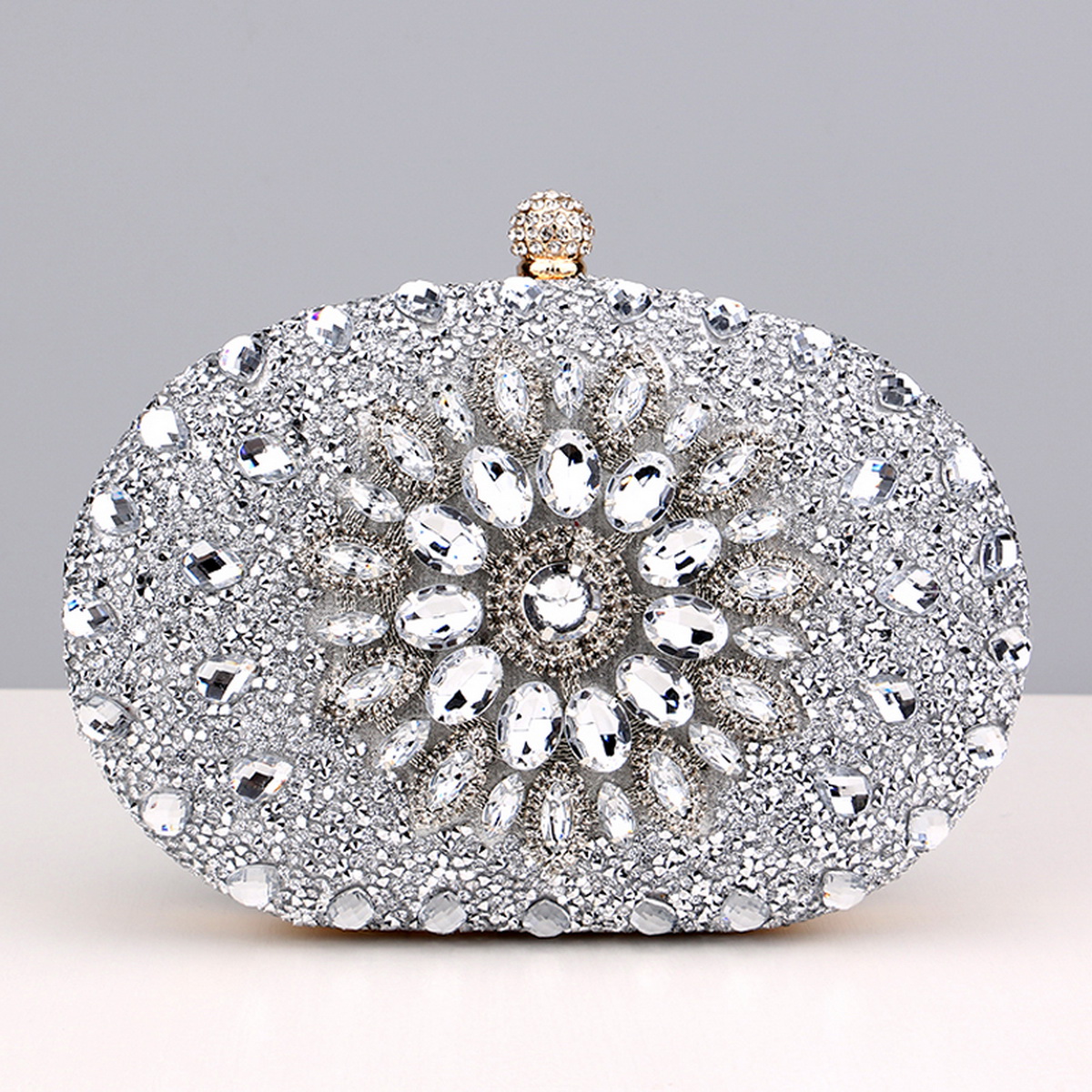 Flower Rhinestones Evening Bags Metal Prom Clutch Diamonds Clutch With Chain Shoulder Handbags Wedding Female Purse: SKY BLUE