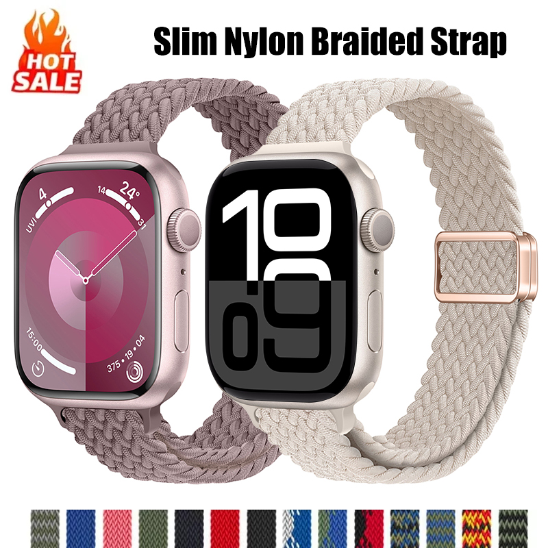 Bracelet en Nylon pour Apple Watch 9 8 7 45mm 41mm Ultra 49mm, boucle tressée mince, iWatch 6 5 4 SE 44mm 40mm 10 46mm 42mm