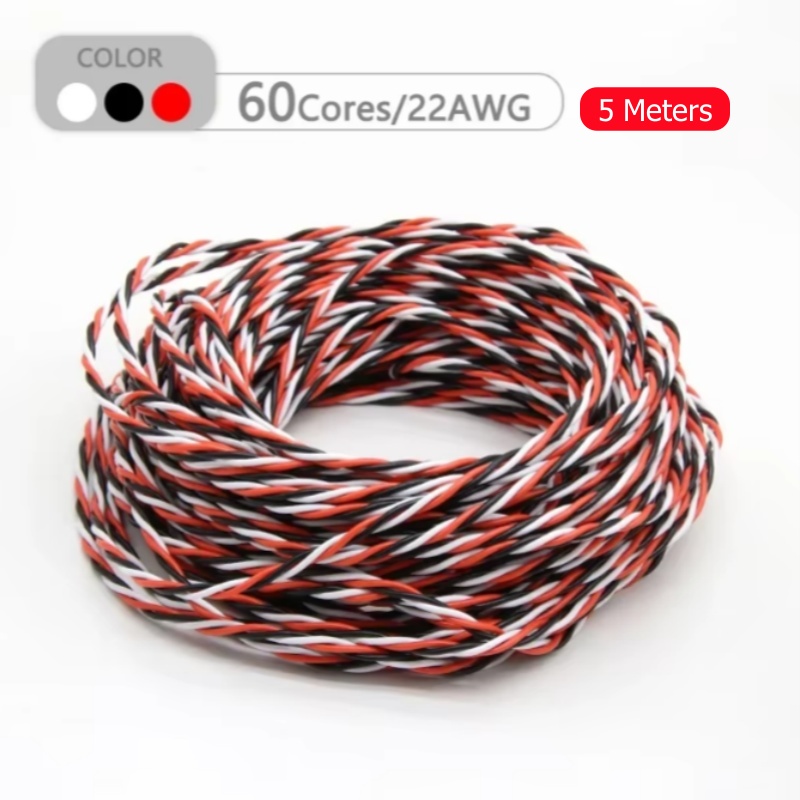 5/10/20m- trådig servoförlängningskabel 30/60 -kärnig 3 -vägs jr futaba tvinnad tråd 22/26 awg för rc-modellflygplanstillbehör: Vinröd