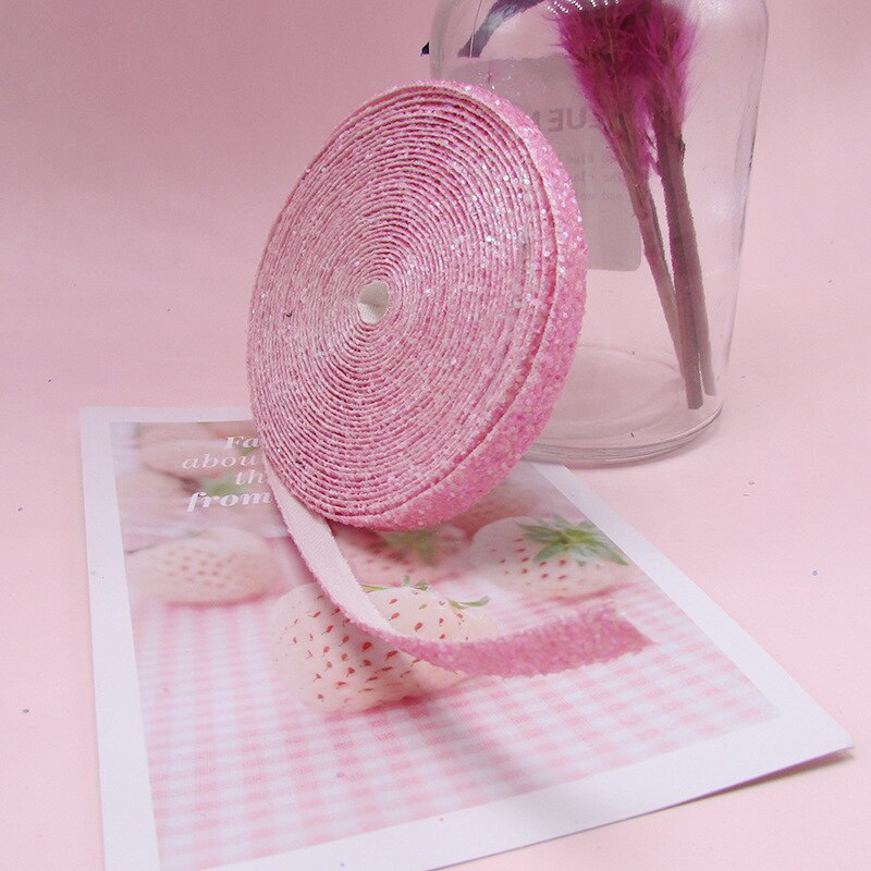 5 meter 10mm glitter pailletten linten voor doe-het-zelf knutselen naaien stof haar strikken clips accessoires feest bruiloft benodigdheden inpakpapier: Rozenrood