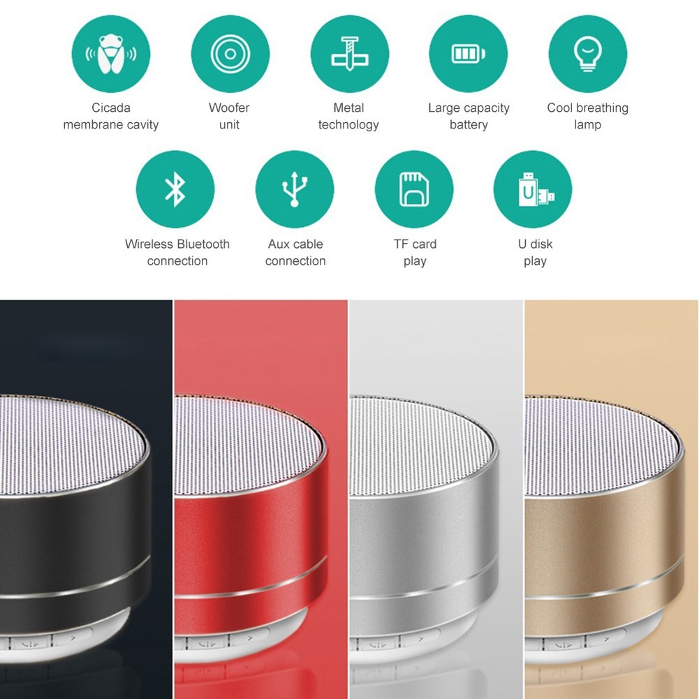 Altavoz de Metal A10 con Bluetooth, inalámbrico, portátil, Audio para coche, deslumbrante grieta, luces LED, Subwoofer, compatible con tarjeta TF, carga USB para PC