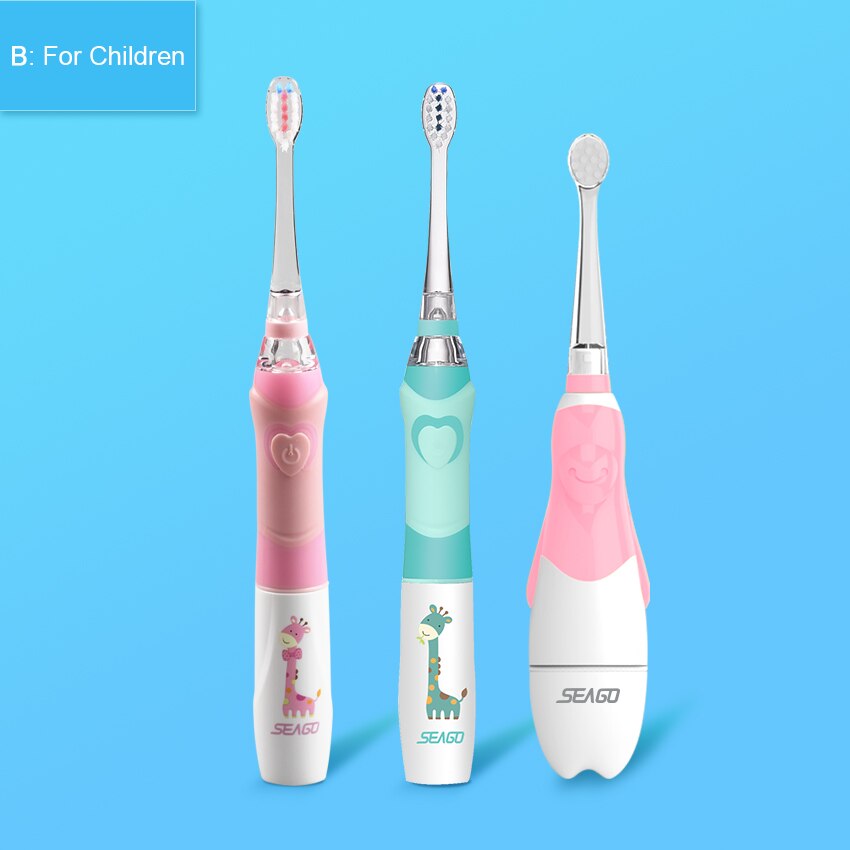 Seago elektrisk tandbørste familie sæt smart tandbørste genopladelig elektronisk børste sonisk tandbørste elektrisk børste tyggegummi sund: Børn sæt pk
