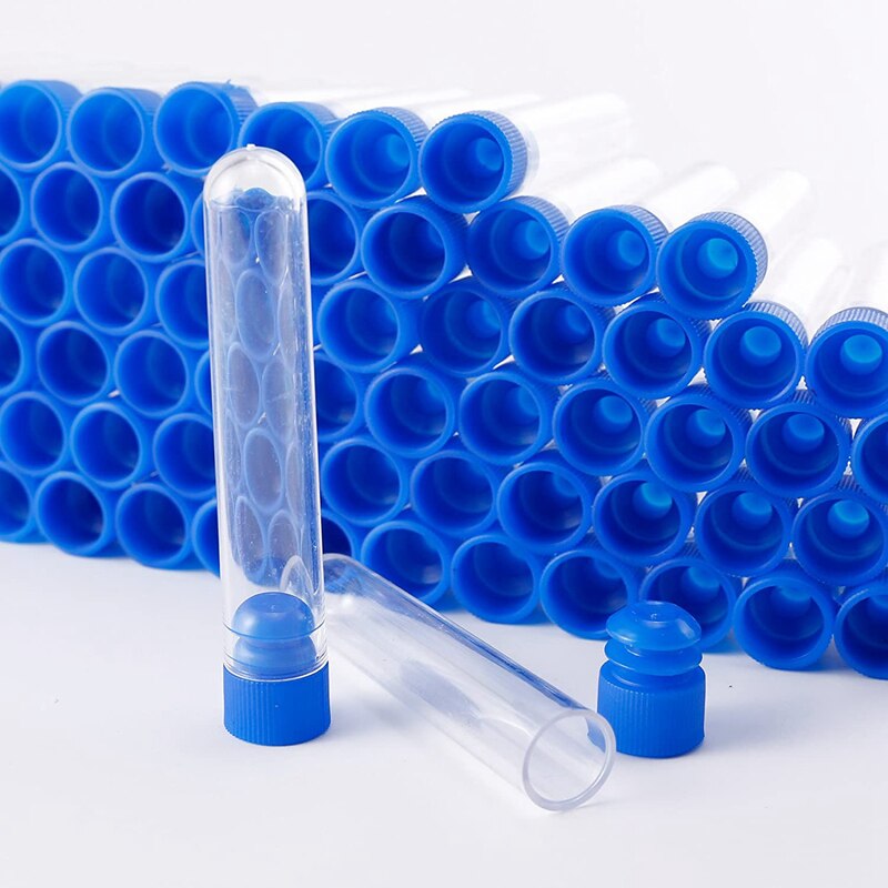 Tubos de prueba de plástico transparente 200 Uds con tapas de rosca azules, tapas de presión de botellas de contenedores de muestra 12X60mm