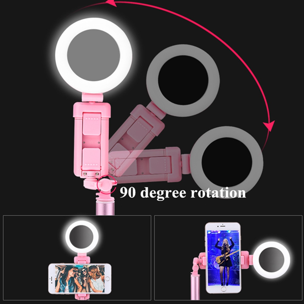 Trípode en vivo extensible de 1,7 m, palo Selfie, anillo de luz LED, soporte 4 en 1 con monópode para teléfono iPhone X 8 Android SmartPhone