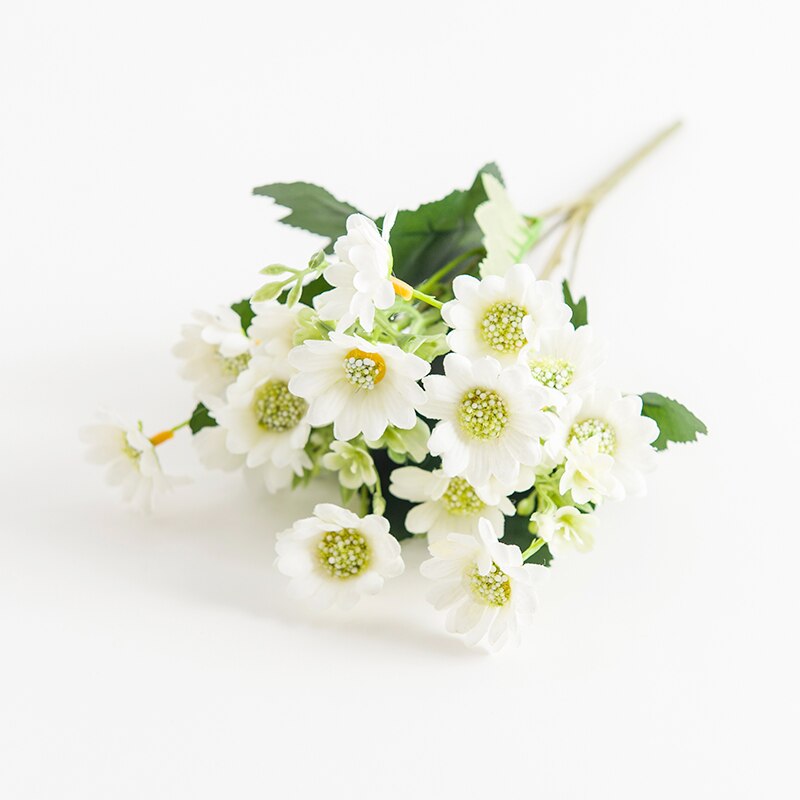 Flores artificiales de seda, jarrones de margaritas para decoración del hogar, accesorios de boda, liquidación decorativa, girasol de Navidad: Blanco