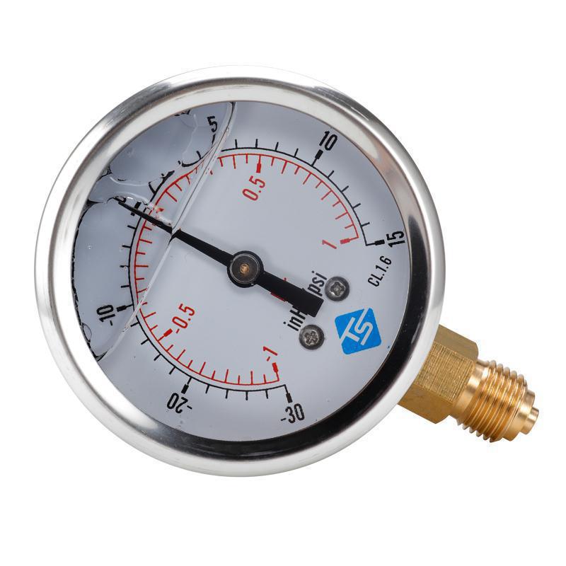 Compound Pressure Vacuum Gauge Glycerine Filled 68mm -1-1bar-30-15inhg/psi 1/4 BSP Bottom