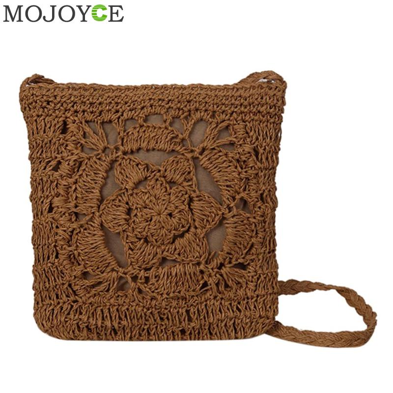 Bohemian Geweven Hollow Out Beach Bag Vrouwen Gehaakte Omzoomd Stro Clutch Handgemaakte Dag Koppelingen Breien Weave Boho Zomer Tas: Bruin