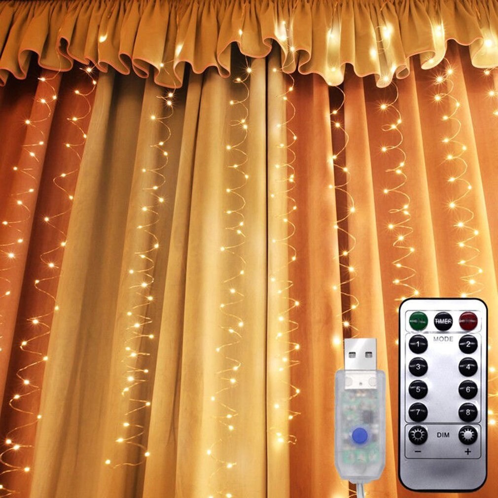 LED Curtain Light USB Remote Control 3x3 Meters 300 Bulbs Fairy Tale Wedding Party Garden Christmas Decoration Lights