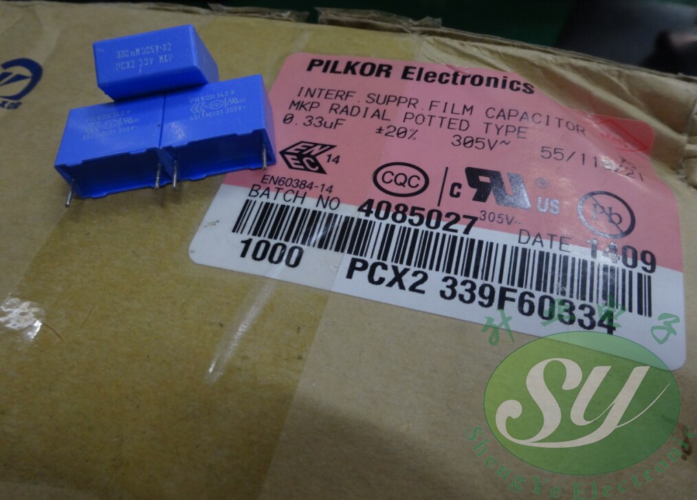 50 Stuks Bc Pilkor MKP339 0.33 Uf/305vac P15MM Blauw Film Condensator Vishay 334/305VAC Mkp 339 330nf U33 334 305vac 0.33 Uf