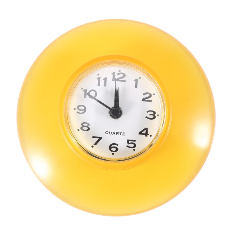 Wall Mount Bathroom Clock Waterproof Mini Watch Bathroom Accessories Products Mirror Suction Wall Clock Shower Quartz Clocks: Yellow