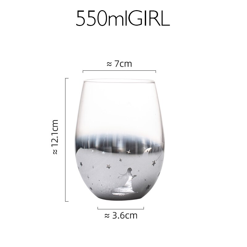 Vasos de cristal con revestimiento de cielo estrellado, 550ml de Color de vasos de agua, para el hogar, gran barriga, leche, zumo, café, batidos, cerveza: GIRL SILVER