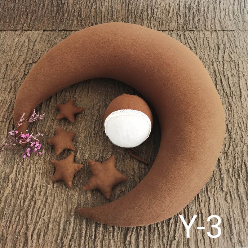 Moon Pillow Newborn Photography Prop Baby Posing Pillow Star Hat Set Baby Body Poser for Studio Photo: 3