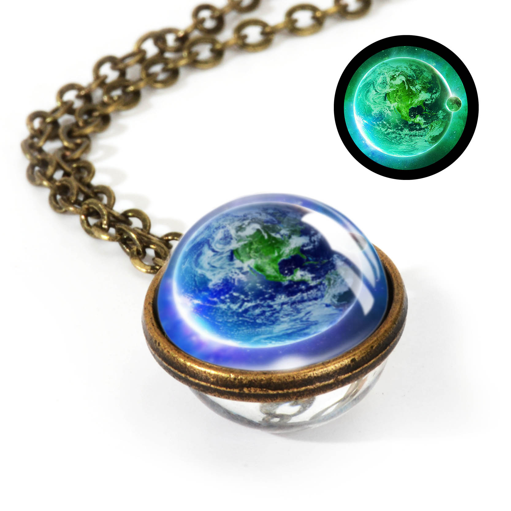 Nebula Galaxy Double Sided Pendant Necklace Universe Planet Jewelry Glass Art Picture Handmade Statement Necklace: LGS0035-Luminous