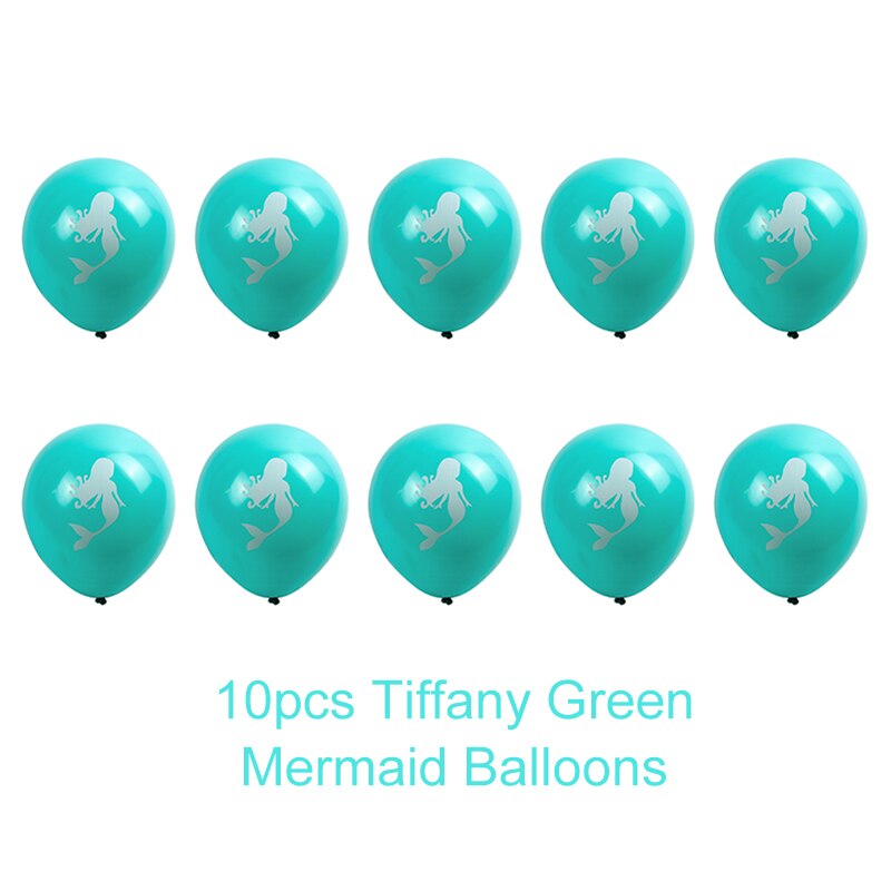 Mermaid Happy Birthday Banner Mermaid Party Decoration Balloon Garland Banner Supplies Decoration Birthday Girl: 10pcs Tiffany Green