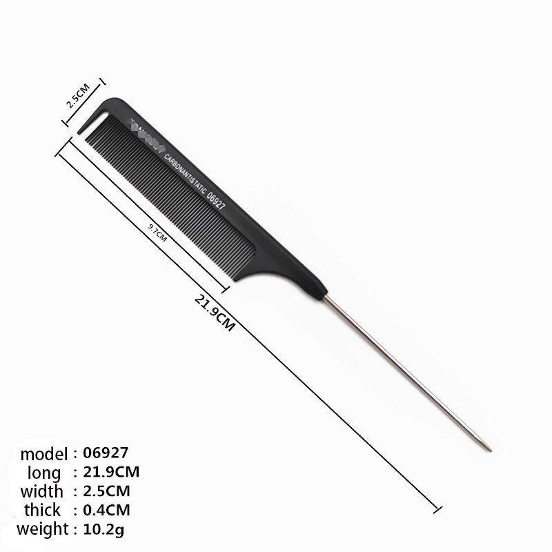 Peine de pelo liso negro con pasador de Metal, antiestático, cola de rata, herramienta de peinado para belleza, 1 Uds.: 06927