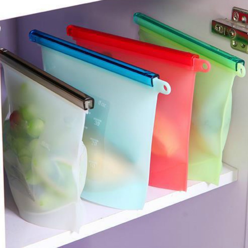 Genanvendeligt køleskab friske poser køkken madforsegling opbevaringspose hjem madkvalitet silikone frugt kød ziplock køkken arrangør