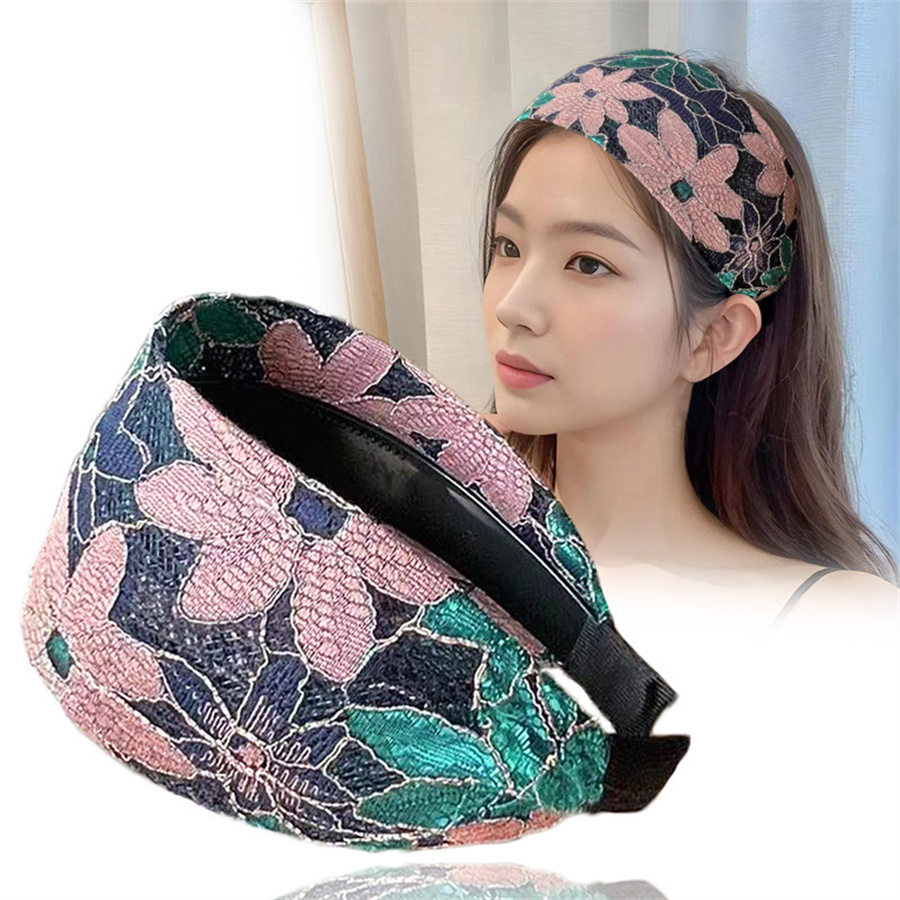 antiskid Wide Women Hairband Solid Lace Turban Solid Elastic Hair Bands Hair Accessories Headband for Women Girls Headdress: Silver