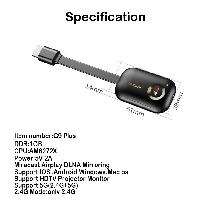 Dispositivo de TV Stick G9 Plus, receptor Dongle con pantalla DLNA Airplay, 4K, Miracast, HDMI, Wifi 2,4G/5G, para IOS, Android, Anycast