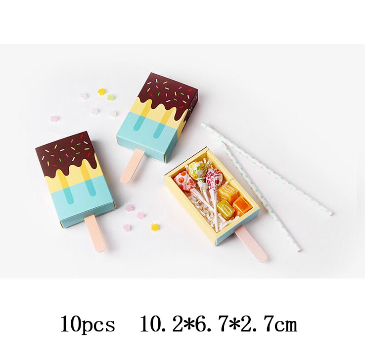 10pcs Kraft Paper Unicorn candy box Bags Sweets Candy Packing Pouches wedding baby kid birthday party decor Wrapping Supply: blue ice cream