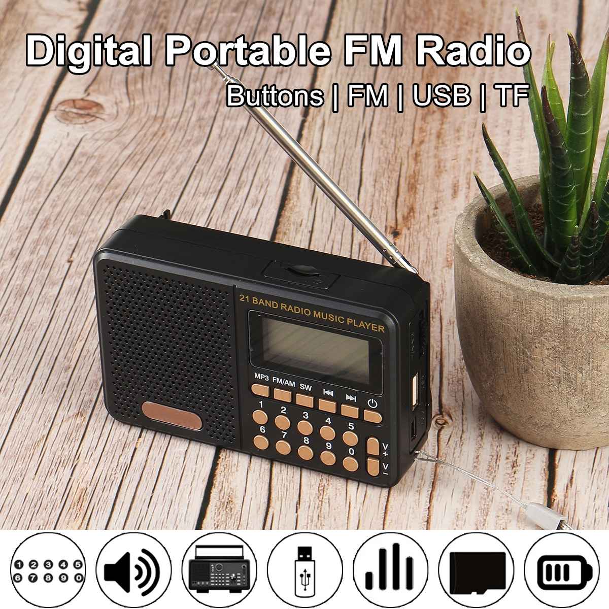 Mini Digital Radio FM Portable Retro Radio FM Antenna Bluetooth USB TF Card MP3 Player Button Control Pocket FM Radio Receiver