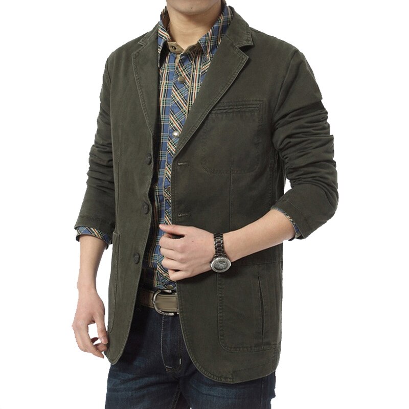 Blazer Men Casual Blazers Cotton Denim Parka Men's Slim Fit Jackets Army Green Khaki Large Size M-XXXL 4XL Outdoors Outwear Coat