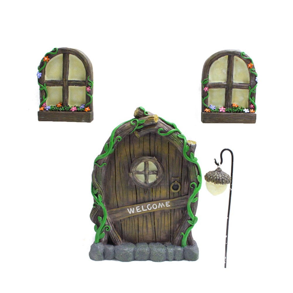 Resin Miniature Fairy Gnome Window Door Elf Garden Sculpture Statues Tree Decor for Yard Art Sculpture Statue Outdoor Decor: A
