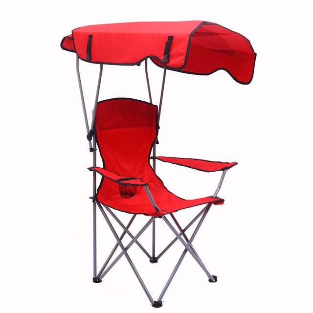 Udendørs foldning fiskeri camping solskærm strandstol baldakin bærbar foldbar fodstøtte med kopholder let sæde stol: Rød