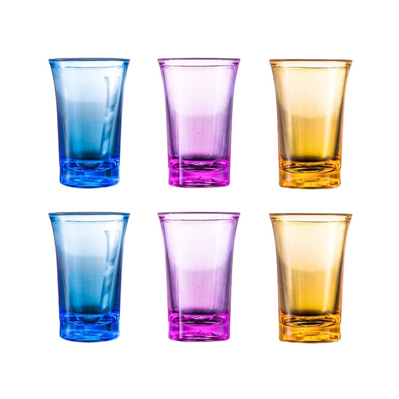 Sæt  of 6 0.5 ounce heavy duty shotglas maskine fremstillet blyfrit glas spiritusglas til bar party blå pink gul: Mc