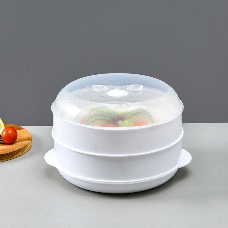Plastic Food Steamer With Lid Round Single/Double Tier Microwav Steamer Vegetable Pasta Cookware Home Kitchen Cooking Tools: 2 layers