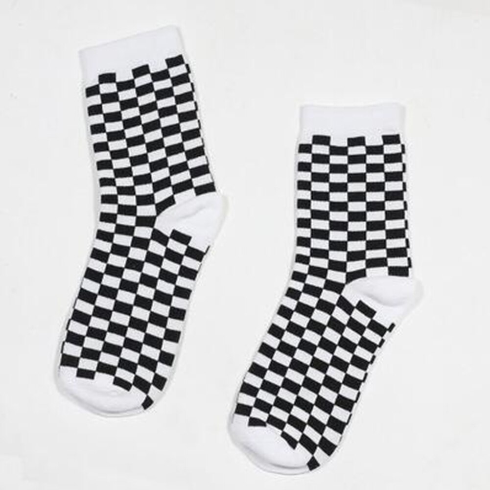 Korea Funky Checkerboard Harajuku Trend Spring Socks Unisex Geometric Checkered Socks Men Hip Hop Cotton Streetwear Novelty Sock: White