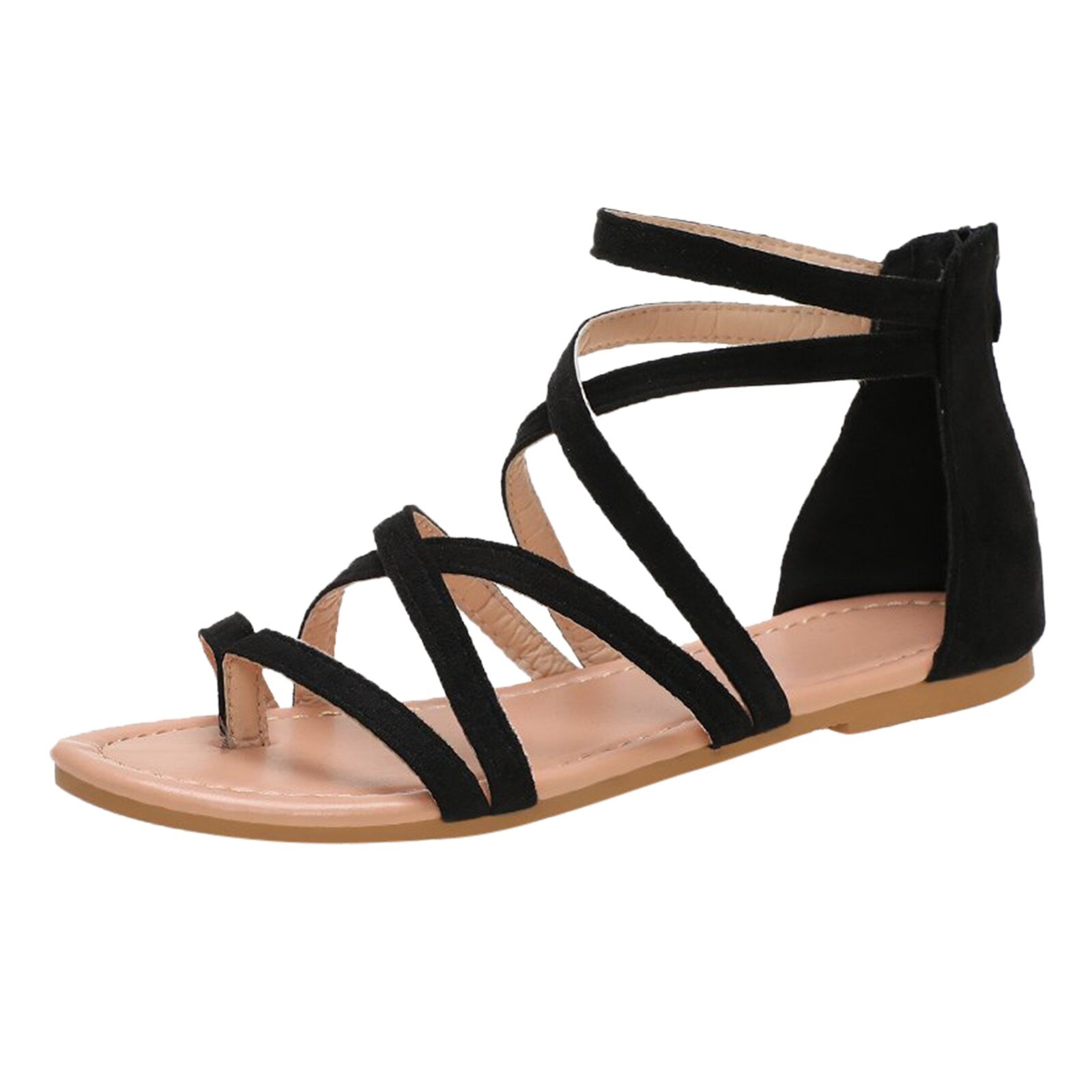 Sandales plates d'été à fermeture éclair pour femmes, chaussures de plage à bout ouvert, respirantes, D4,: A / 40