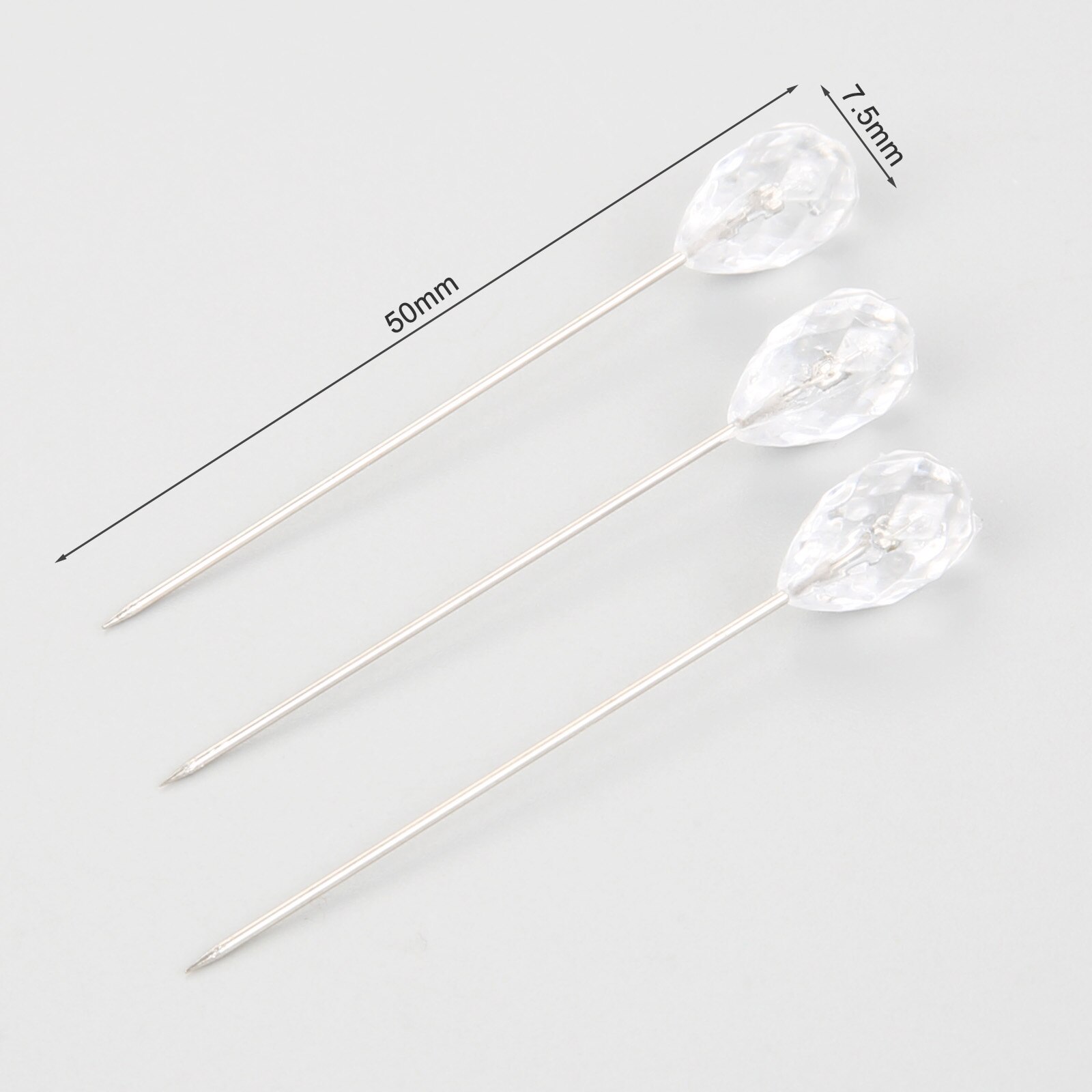 100Pcs(2 Boxes) Clear Diamond Tailor Sewing Garment Straight Pins Wedding Corsage Boutonniere Floral Bouquet Fixed Pin Thumbtack